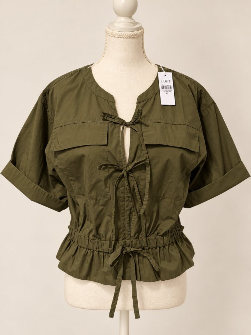 New with tags LOFT olive green utility blouse, women’s size M